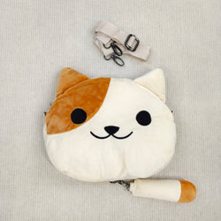 Kawaii Cat Face Plush Crossbody Bag with Tail & Strap Soft Furry Shoulder Purse (Clearance)