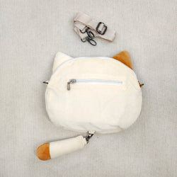 Kawaii Cat Face Plush Crossbody Bag with Tail & Strap Soft Furry Shoulder Purse (Clearance)