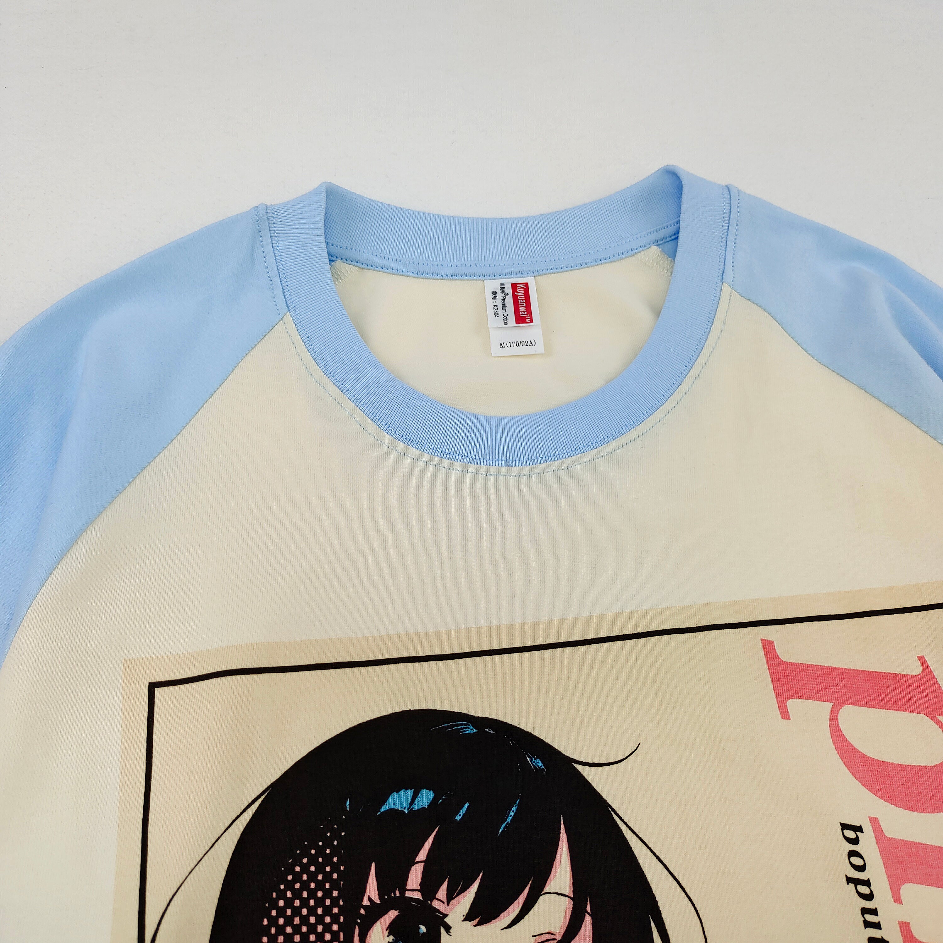 Pink Anime Girl Graphic Tee Blue Sleeve Cotton Oversized T-Shirt Boputeng Japanese Streetwear