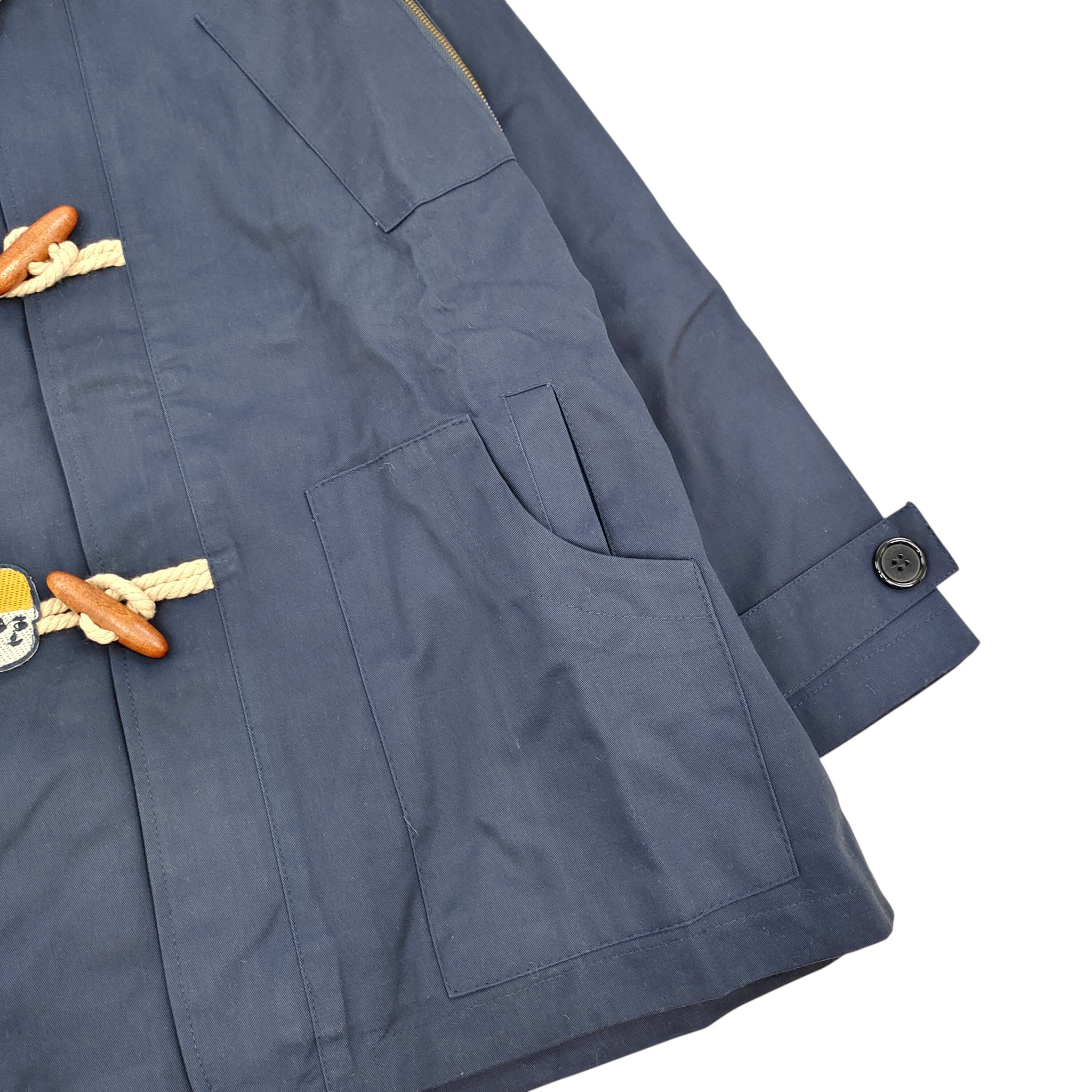 Navy Blue Hooded Toggle Coat Women Cute Face Button Windbreaker Casual Loose Jacket