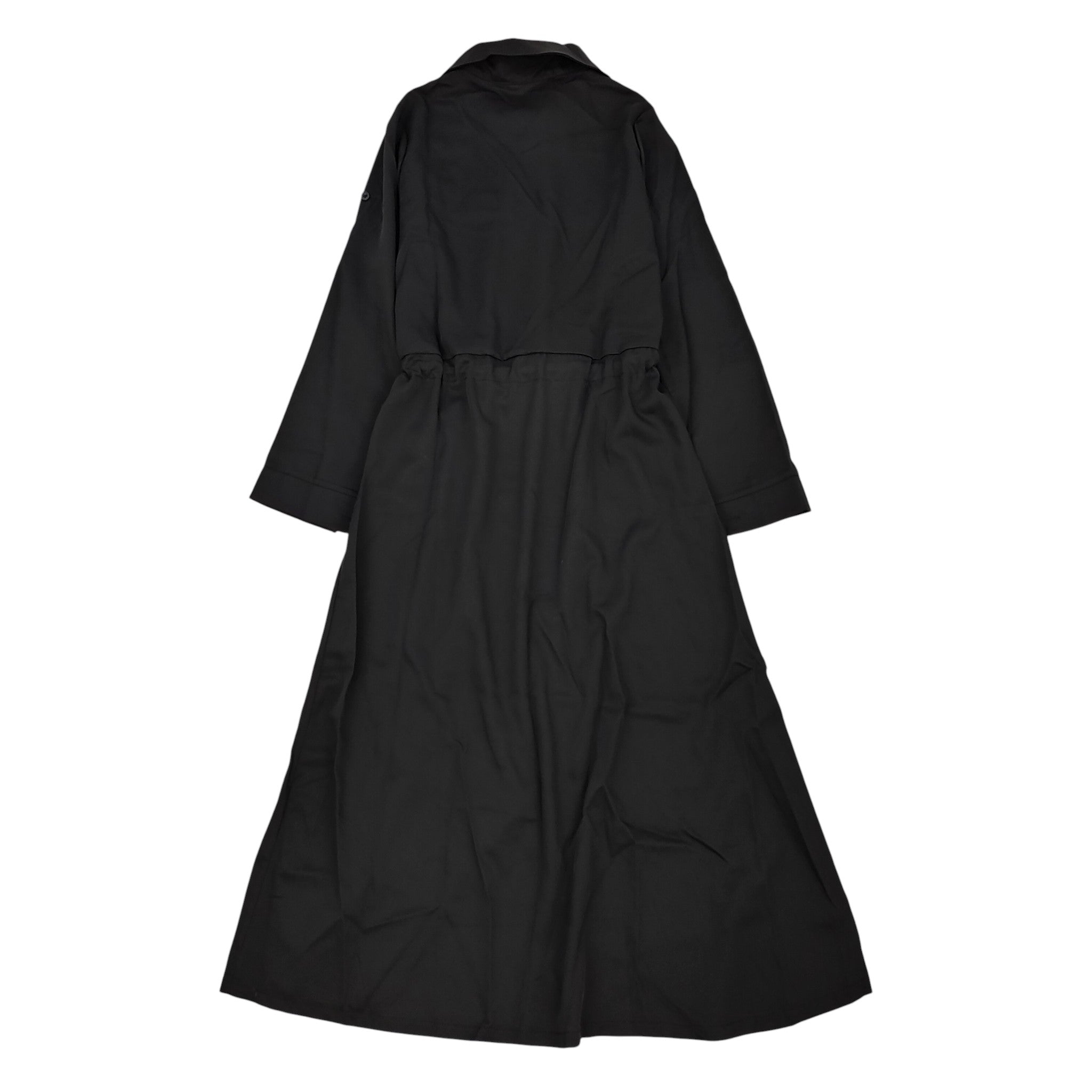 Black Cotton Shirt Dress Women Long Sleeve Button Down Maxi Dress with Drawstring Waist