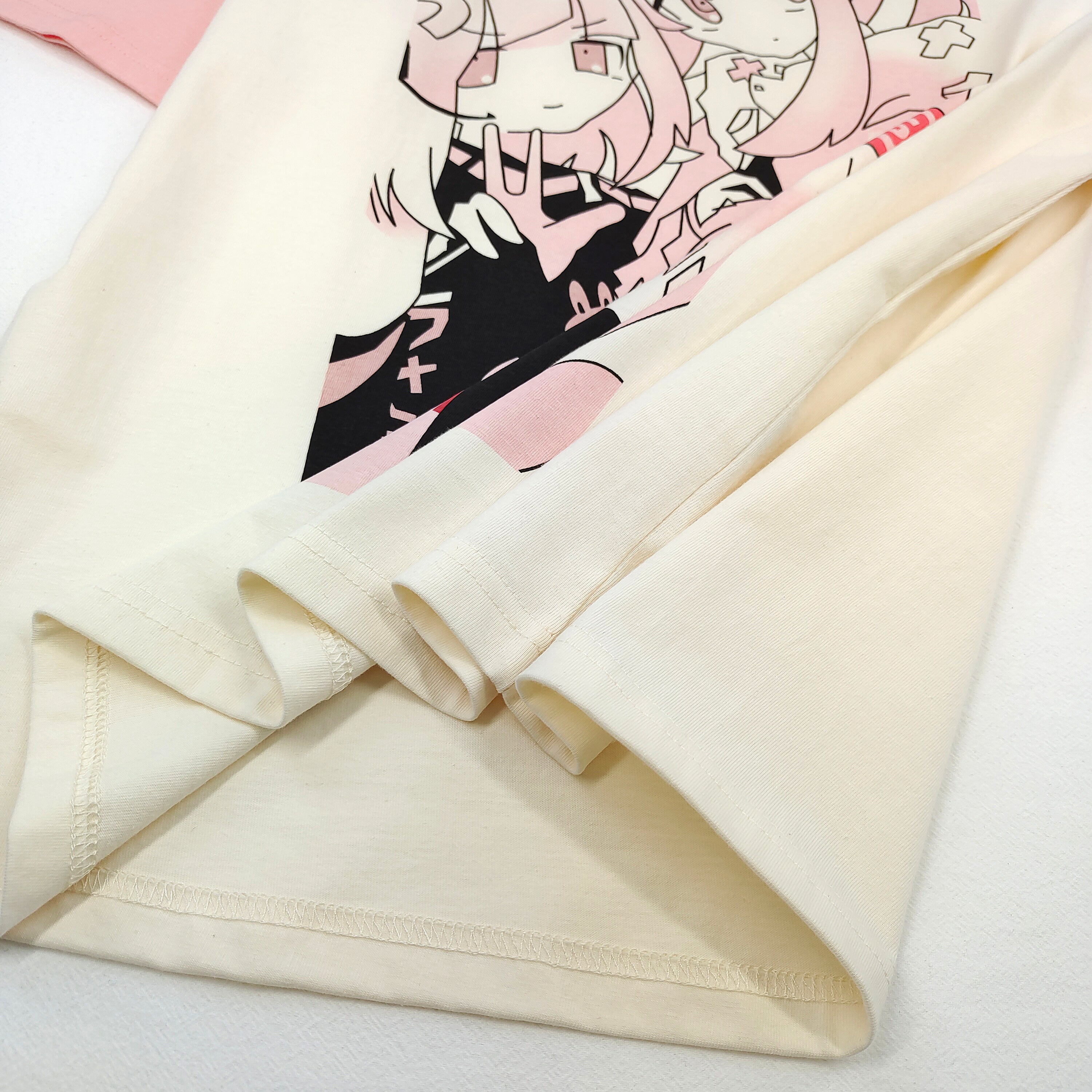 Harajuku Anime Print Oversized T-Shirt for Girls Short Sleeve Raglan Tee Japanese Cartoon Graphic Top