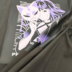 Anime Girl Graphic T-Shirt Oversized Japanese Streetwear Style Fox Mask Tops Black