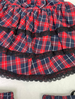 Sweet Punk Lolita Red Y2K Plaid Layered Skirt with Matching Leg Warmers Kawaii Bow Set