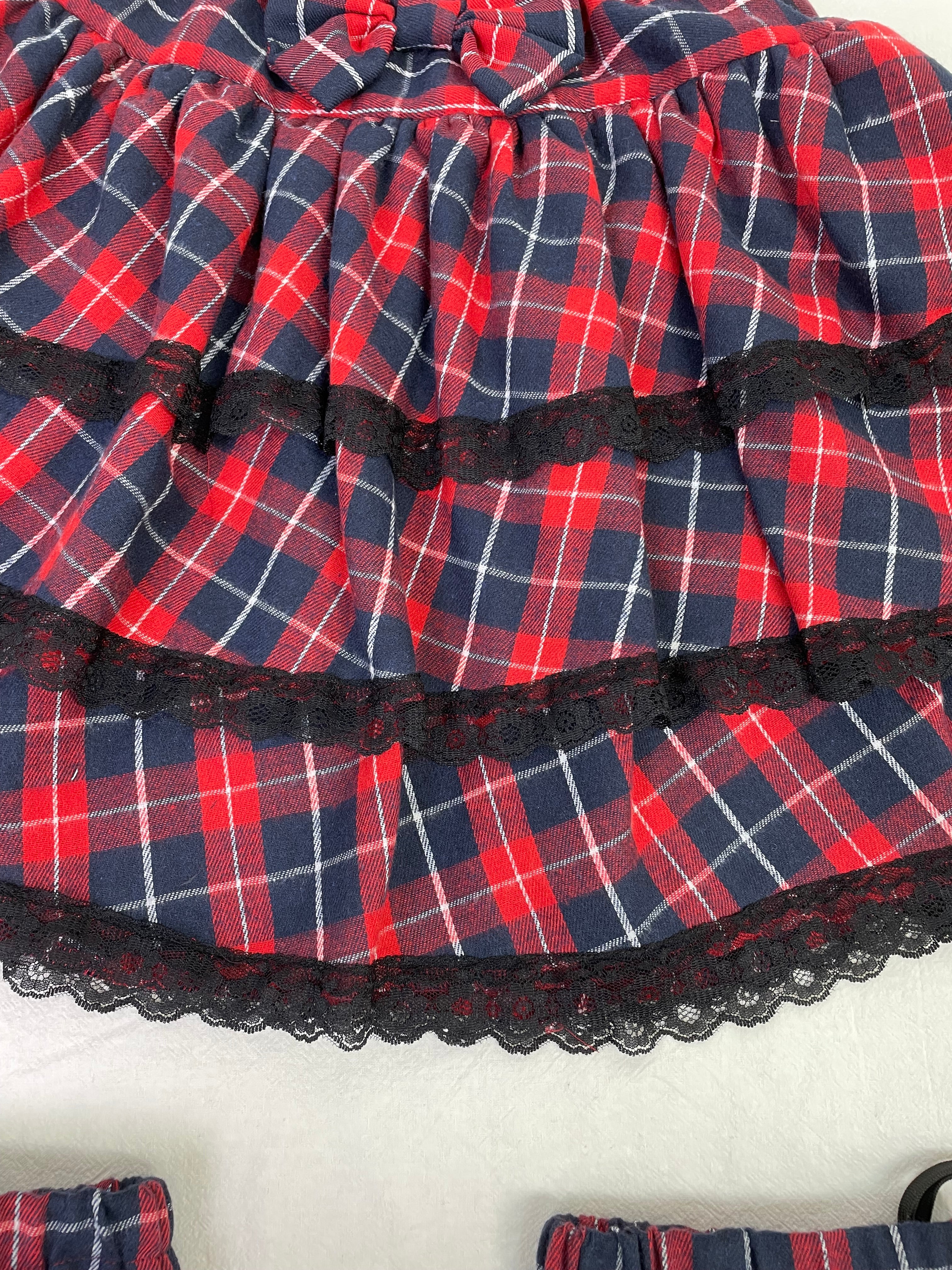 Sweet Punk Lolita Red Y2K Plaid Layered Skirt with Matching Leg Warmers Kawaii Bow Set