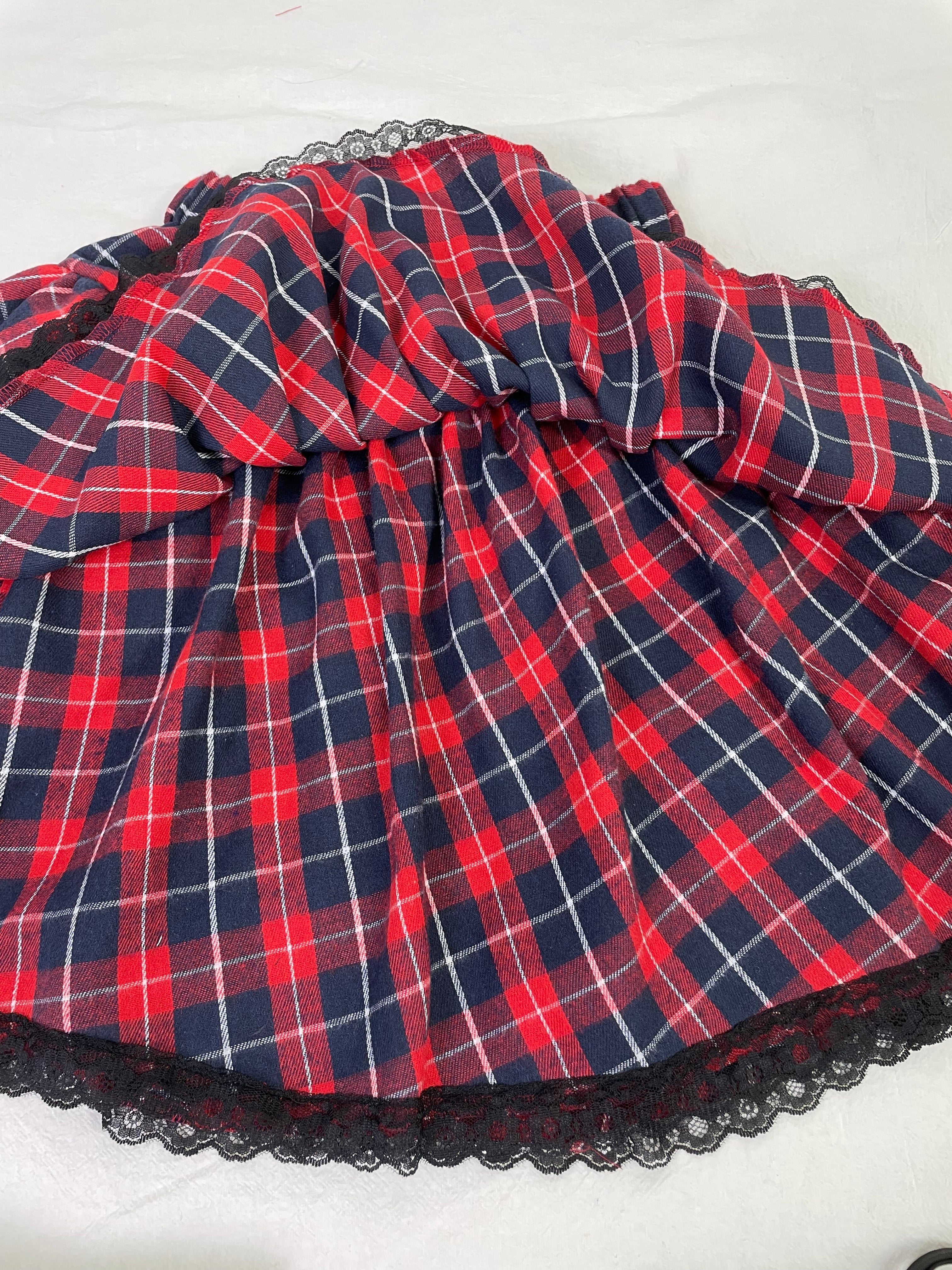 Sweet Punk Lolita Red Y2K Plaid Layered Skirt with Matching Leg Warmers Kawaii Bow Set
