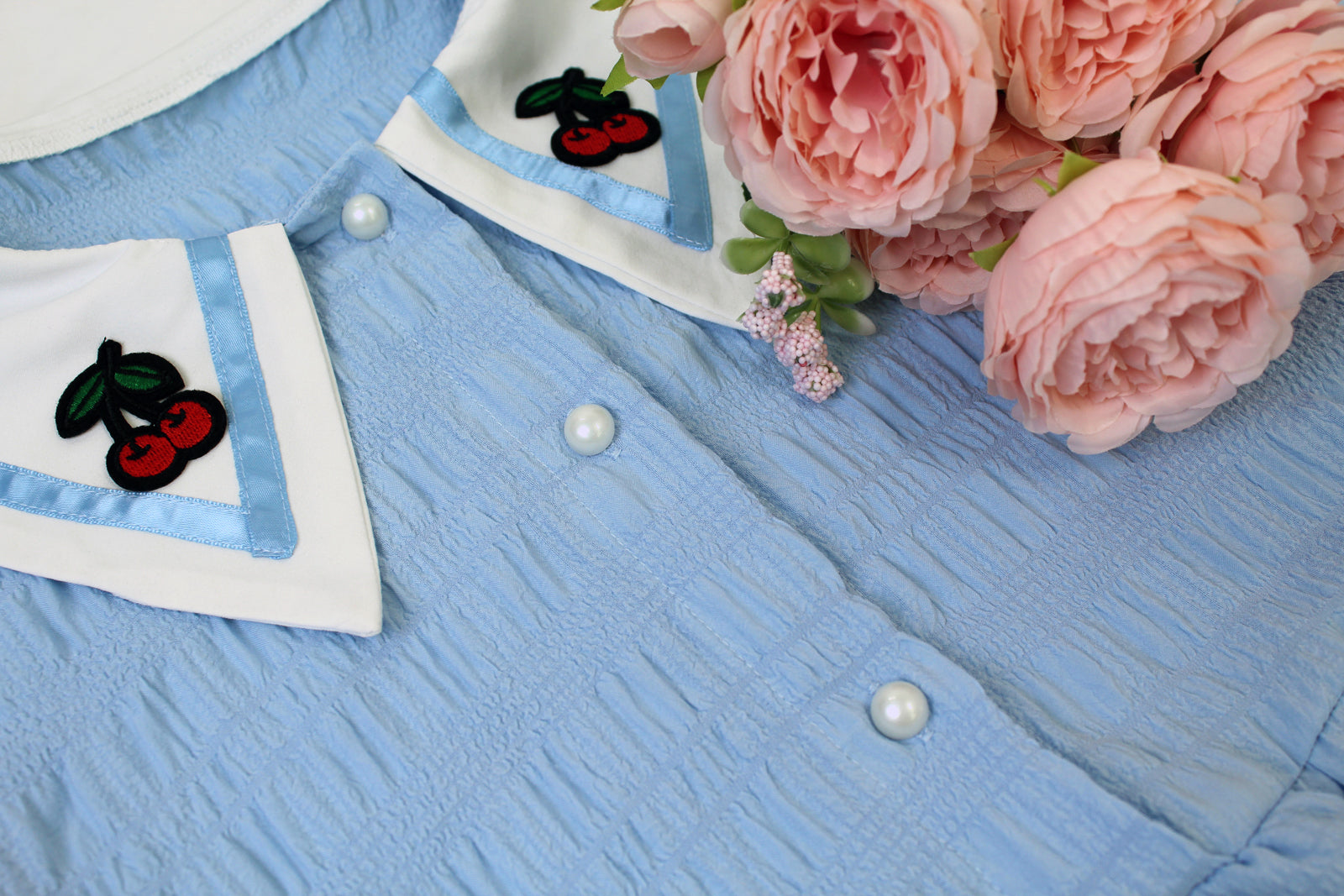 Sweet Lolita A-Line Puff Sleeve Dress Japanese Peter Pan Collar Summer Casual Dress for Teen Girls