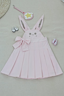Kawaii Bear Rabbit Suspender Skirt Pleated Jumper Dress with Ears and Bow for Girls or Cosplay