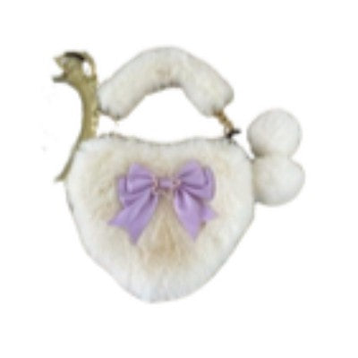 Cute Furry Heart Shoulder Bag with Bow and Star Charm Soft Plush Lolita Style Handbag