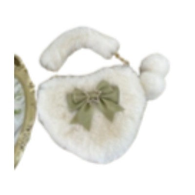 Cute Furry Heart Shoulder Bag with Bow and Star Charm Soft Plush Lolita Style Handbag