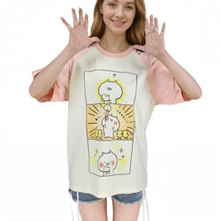 Harajuku style oversized cartoon T-shirt with pastel sleeves