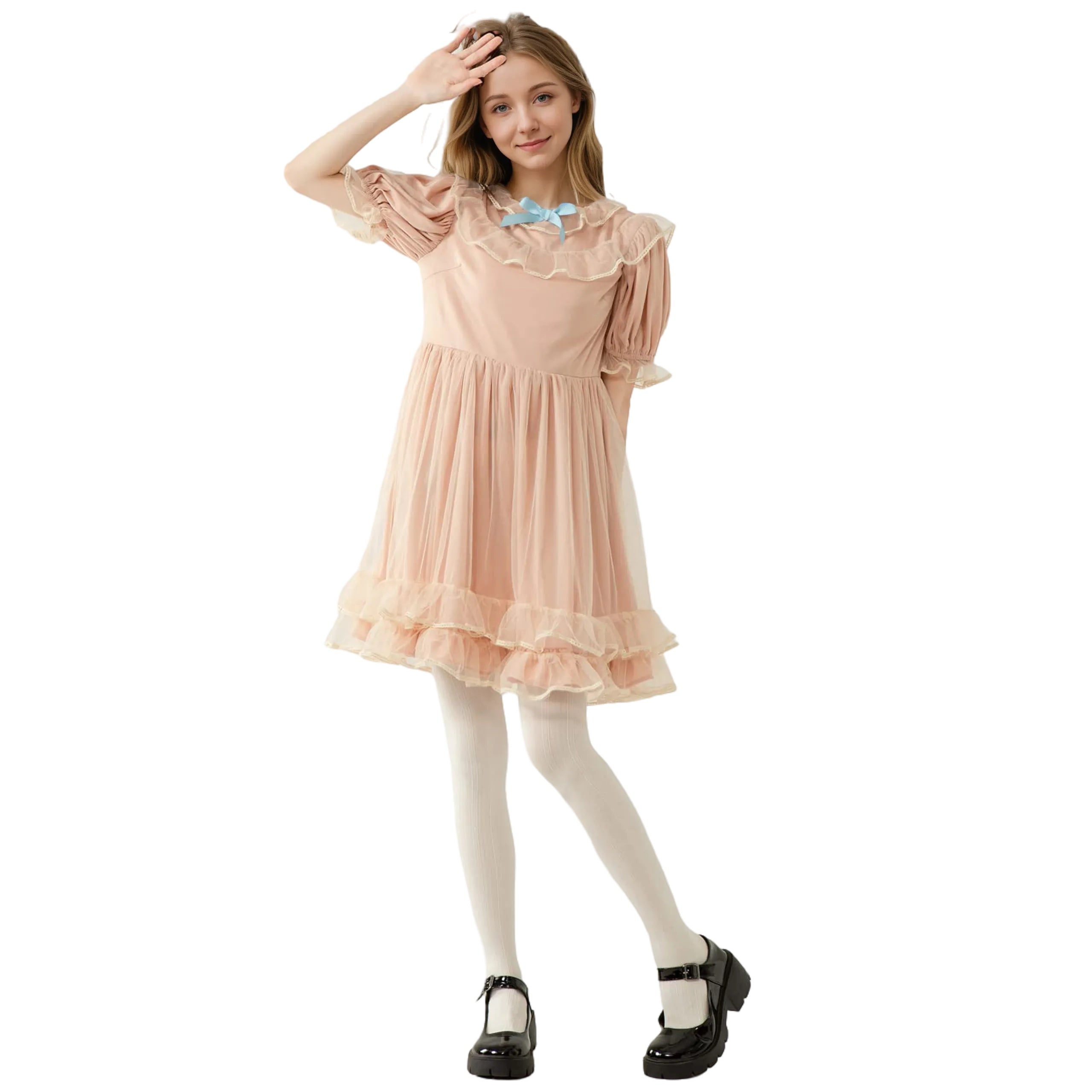 Harajuku pleated ruffle short sleeve princess dress for girls costume