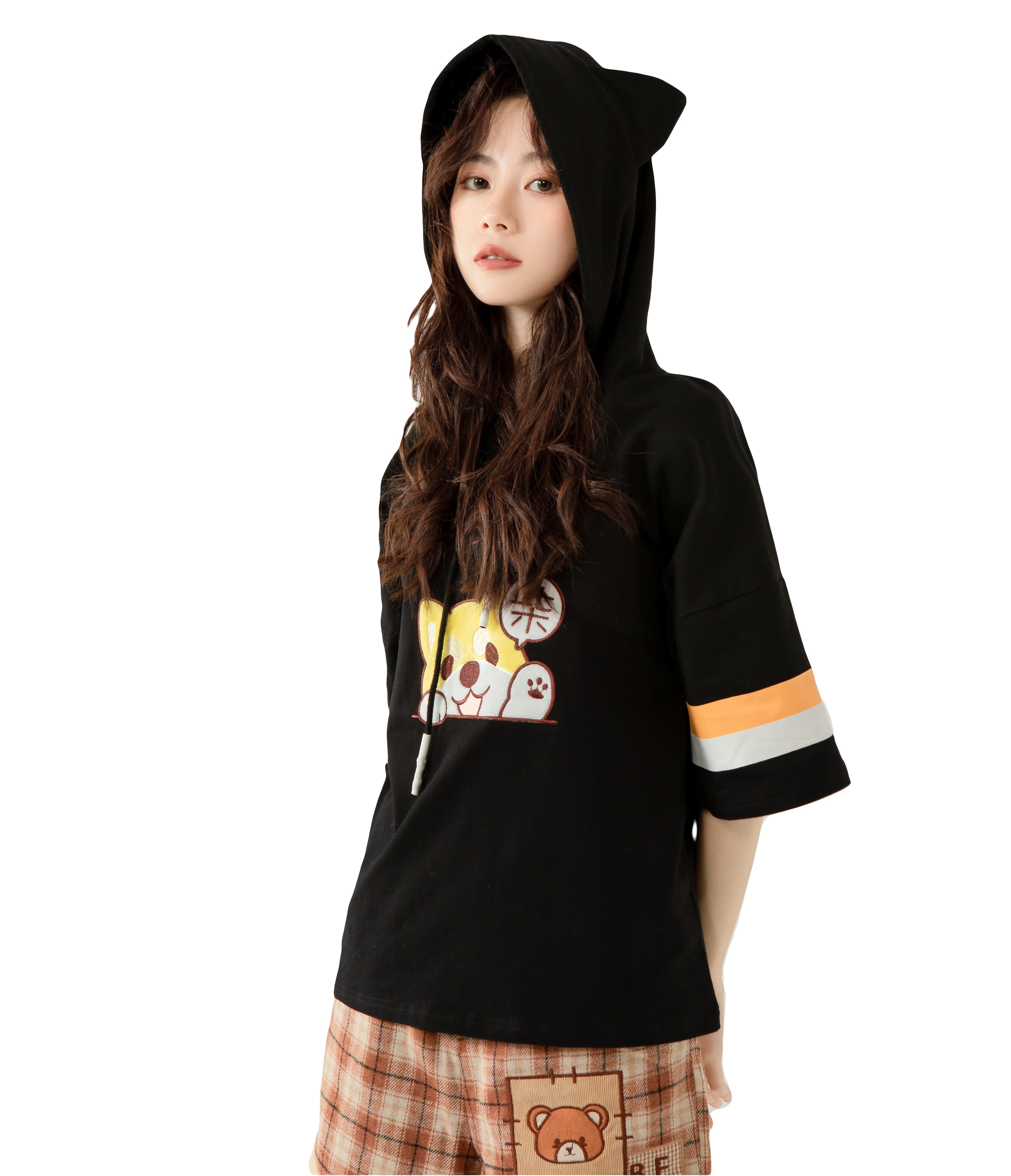 puppy graphic shirt hooded tee for girls, oversized aesthetic hoodie