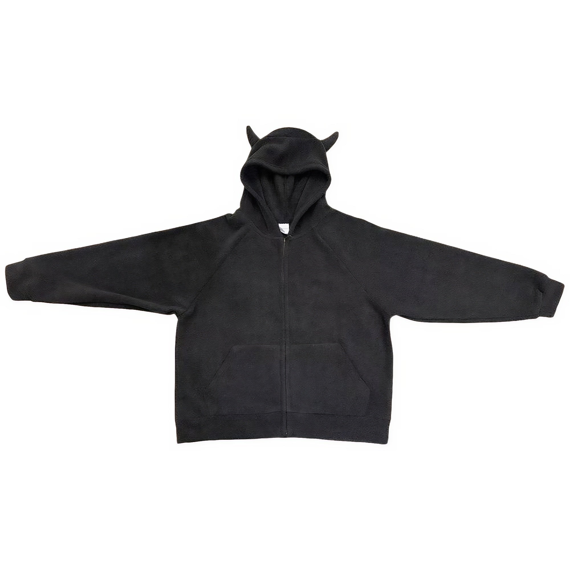 Devil Horn Fleece Hoodie Jacket for Women Halloween Oversized Zip-Up Hooded Sweatshirt
