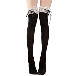 Black over-knee socks with vintage lace and cute ribbon velvet long socks