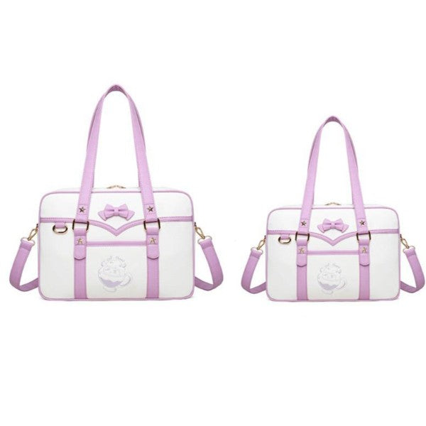 Kawaii Embroidered Bow Shoulder Bag for Girls Japanese JK School Uniform Style Satchel
