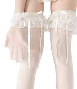 Lolita-style over-knee socks with lace ruffles and ribbon bows kawaii thigh-high stockings for women