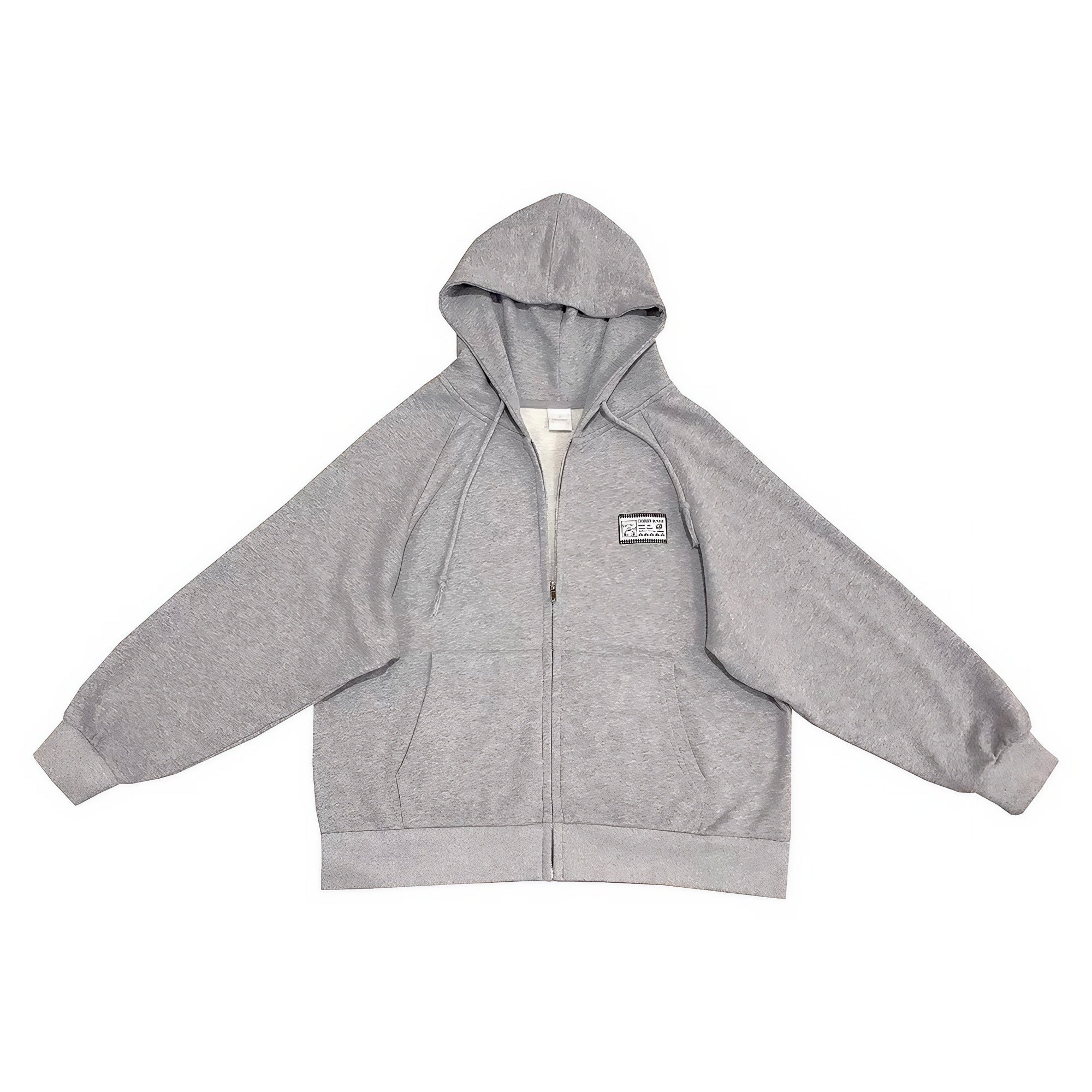 Model wearing Harajuku loose-fit college-style hoodie Light Gray Cotton Hoodie Raglan Sleeve Zip Jacket