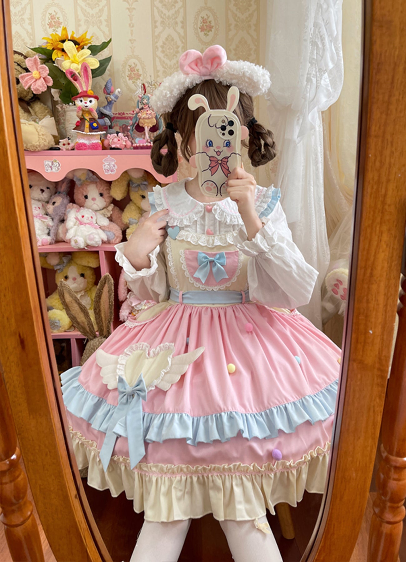Adorable Princess Dress for Girls Sweet Long Sleeves Swing Party Dresses Frilly Ruffle JSK with Bows