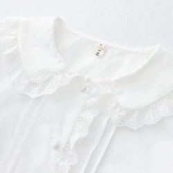 Women’s Lace Trim Peter Pan Collar Blouse Long Sleeve Cute Vintage Style Shirt