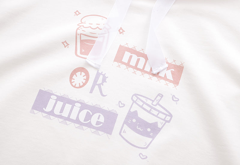 Cute Milk Juice Cartoon Hoodie Women’s Kawaii Color Block Cotton Pullover Sweatshirt Patchwork Sleeve