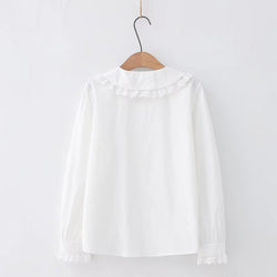 Women’s Lace Trim Peter Pan Collar Blouse Long Sleeve Cute Vintage Style Shirt