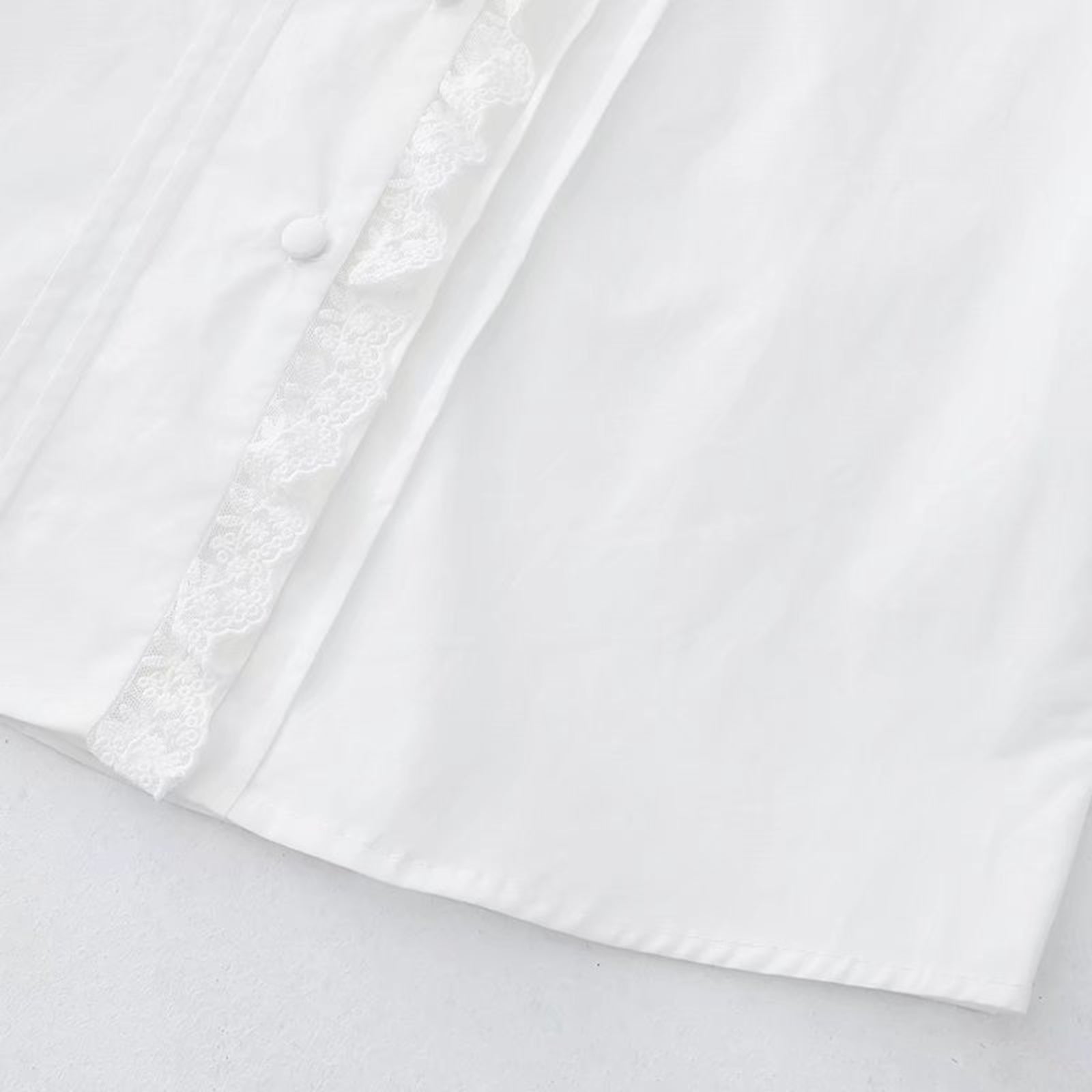 Women’s Lace Trim Peter Pan Collar Blouse Long Sleeve Cute Vintage Style Shirt