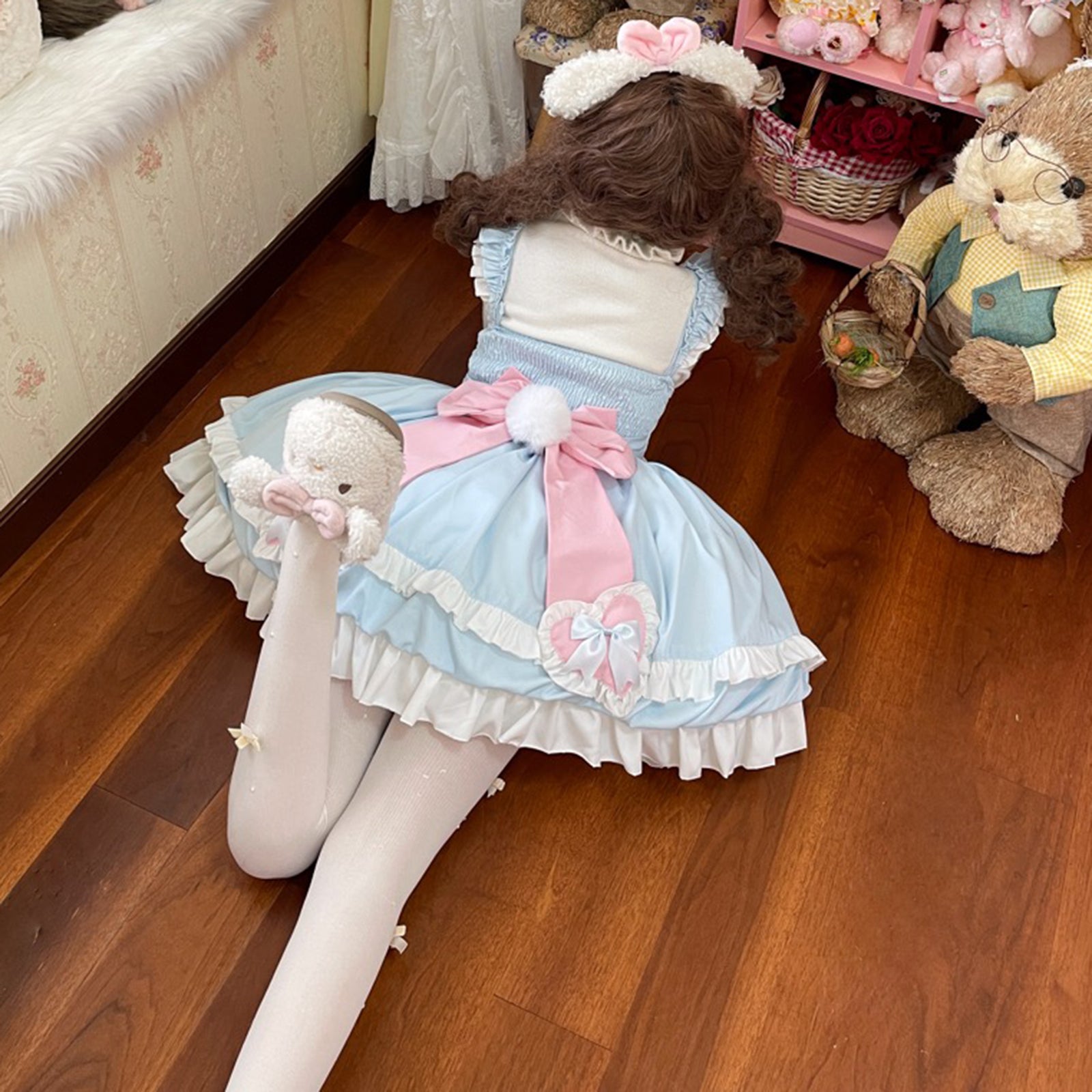 Korean Fashion Sweet Dress Maids Outfit College Strap Love Heart Butto Korean Fashion Sweet Dress Maids Outfit College Strap Love Heart Butto