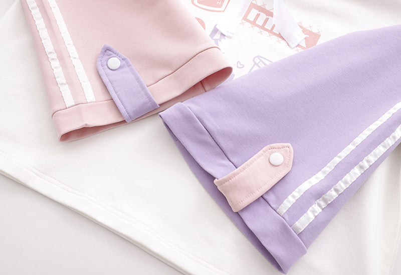 Cute Milk Juice Cartoon Hoodie Women’s Kawaii Color Block Cotton Pullover Sweatshirt Patchwork Sleeve