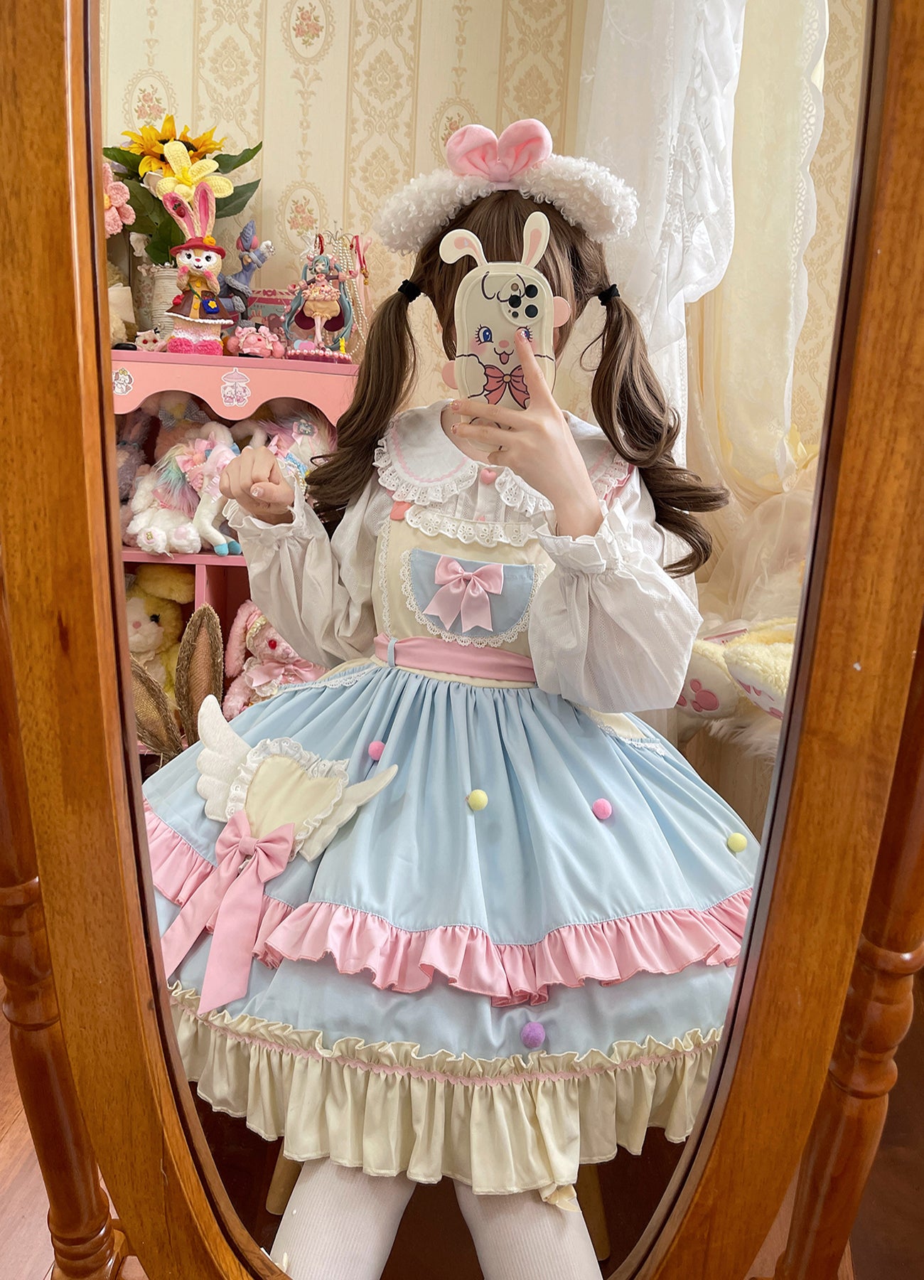 Adorable Princess Dress for Girls Sweet Long Sleeves Swing Party Dresses Frilly Ruffle JSK with Bows