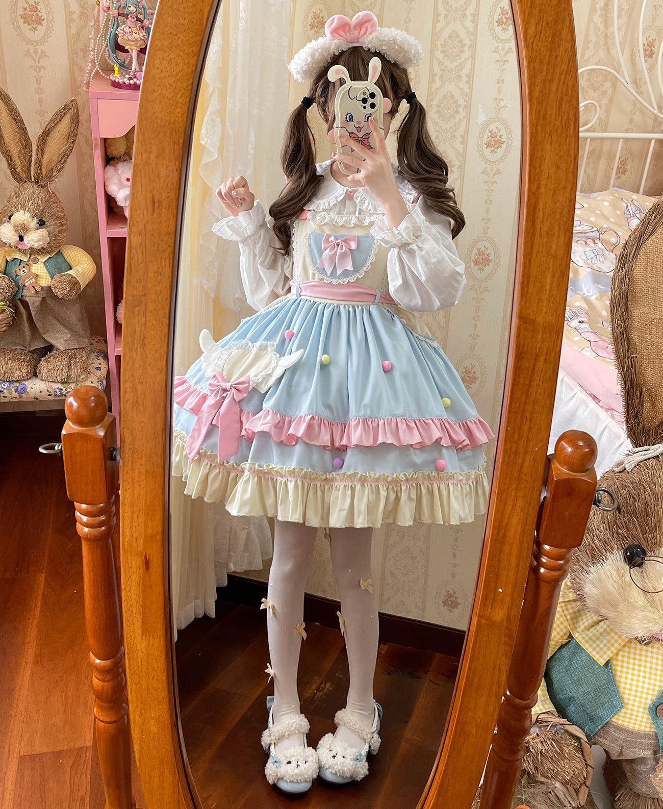 Adorable Princess Dress for Girls Sweet Long Sleeves Swing Party Dresses Frilly Ruffle JSK with Bows