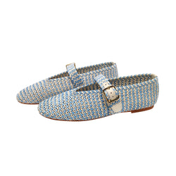 Handmade Woven Mary Jane Flats Women Colorful Knit Design PP Upper Ballet Shoes