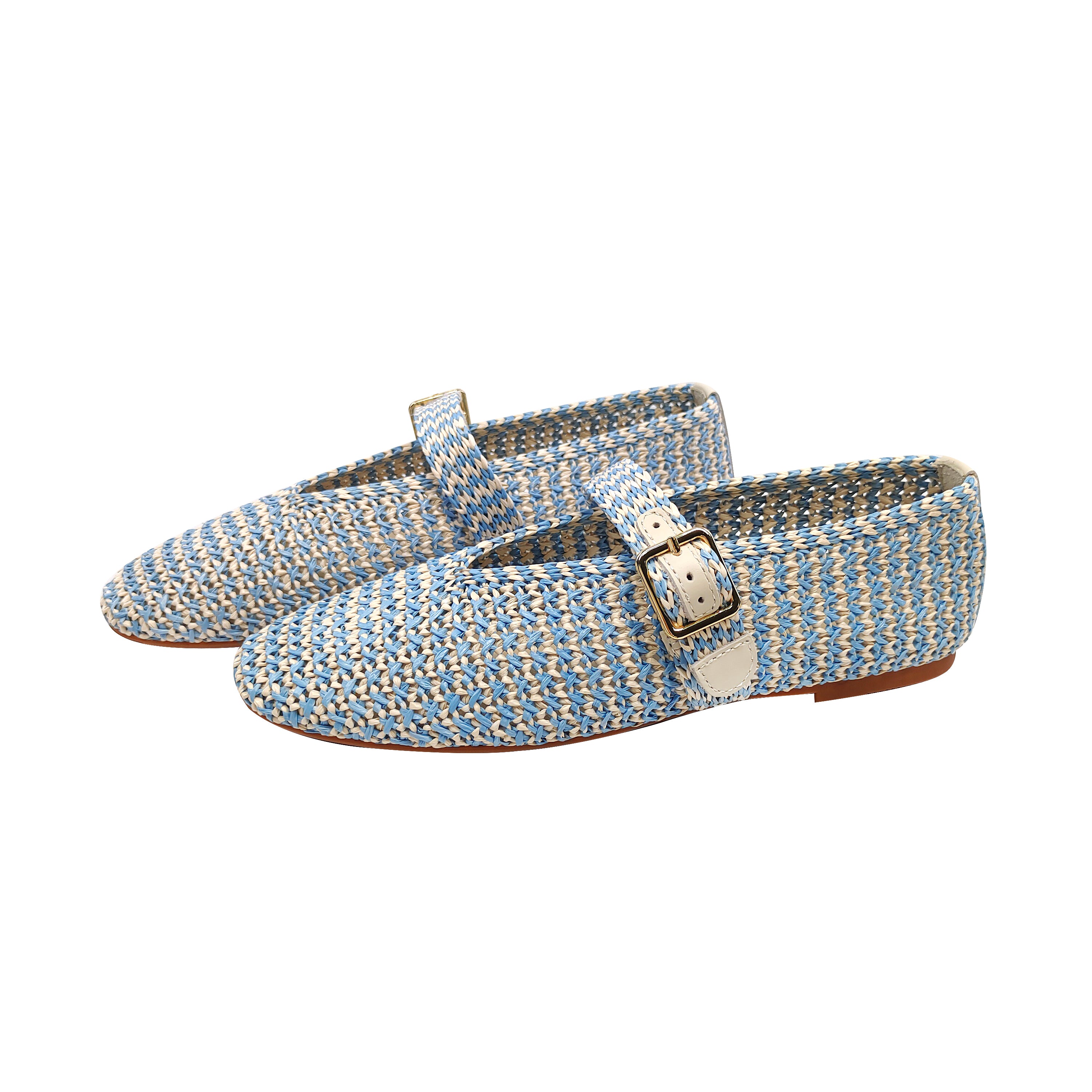 Handmade Woven Mary Jane Flats Women Colorful Knit Design PP Upper Ballet Shoes