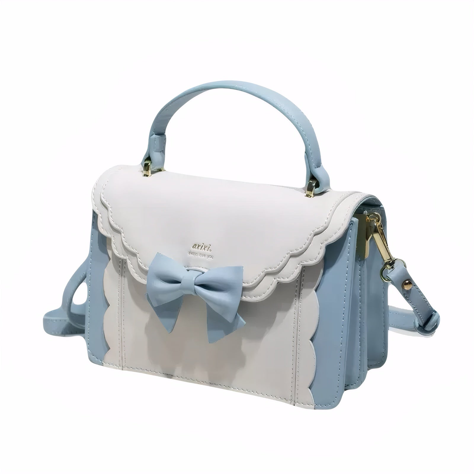 sweet girl bag pink and white handbag, accordion purse scallop edge satchel