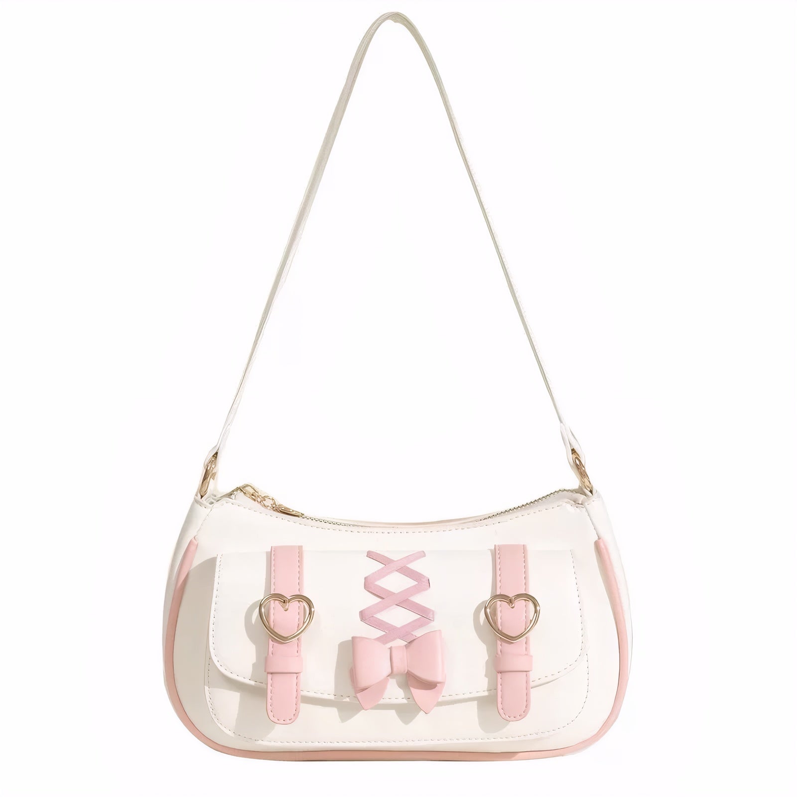 Cream Pink Lolita Bow Bag with Heart Buckles sweet lolita bag y2k aesthetic purse