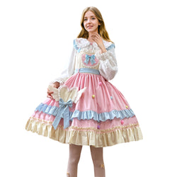 Model wearing a sweet Lolita dress with pink