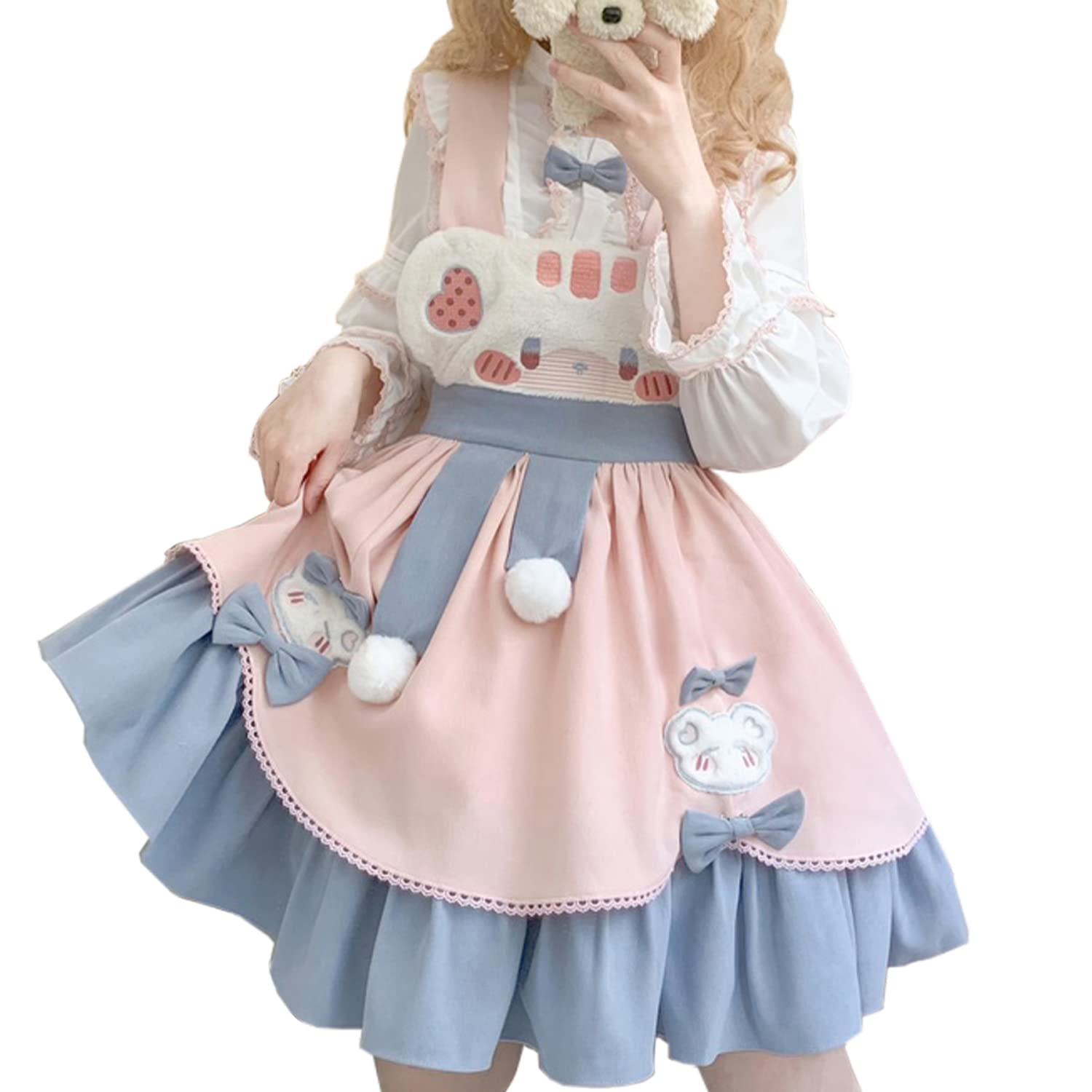 Japanese Style Girls Kawaii Lolita Cosplay Costume Cute Skirt Cartoon Bear Embroidery High Waist Party Skirt