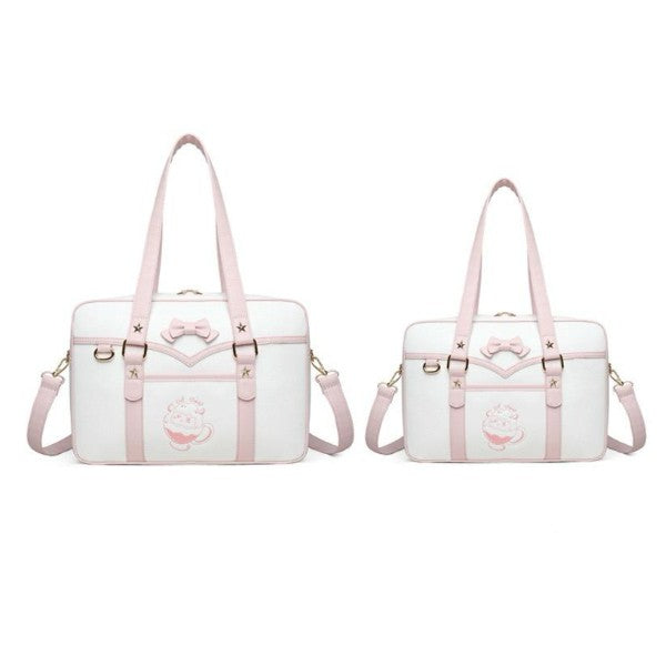 Kawaii Embroidered Bow Shoulder Bag for Girls Japanese JK School Uniform Style Satchel