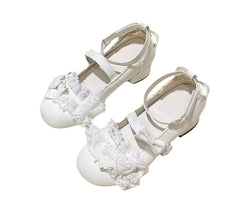White kawaii lace bow shoes for girls in Lolita style Mary Jane lace flats