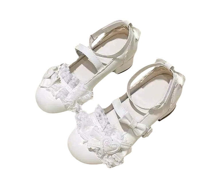 White kawaii lace bow shoes for girls in Lolita style Mary Jane lace flats
