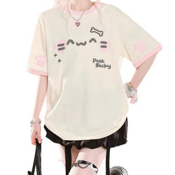 Front view of vintage cartoon graphic oversized T-shirt in beige