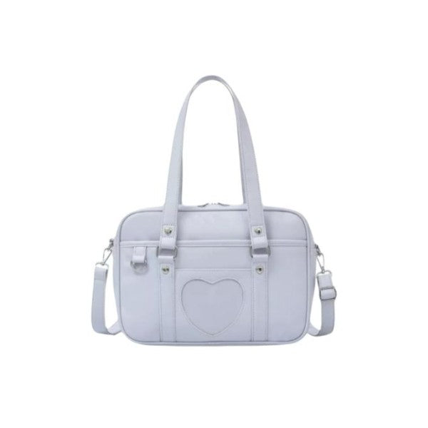 Kawaii Heart Embroidery JK School Shoulder Bag Japanese PU Leather Crossbody Tote for Daily Commuting