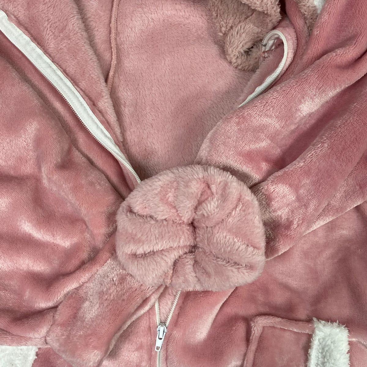 Cute Pink One Piece Rabbit Ear Pajamas for Women Cozy Fleece Loungewear Jumpsuit