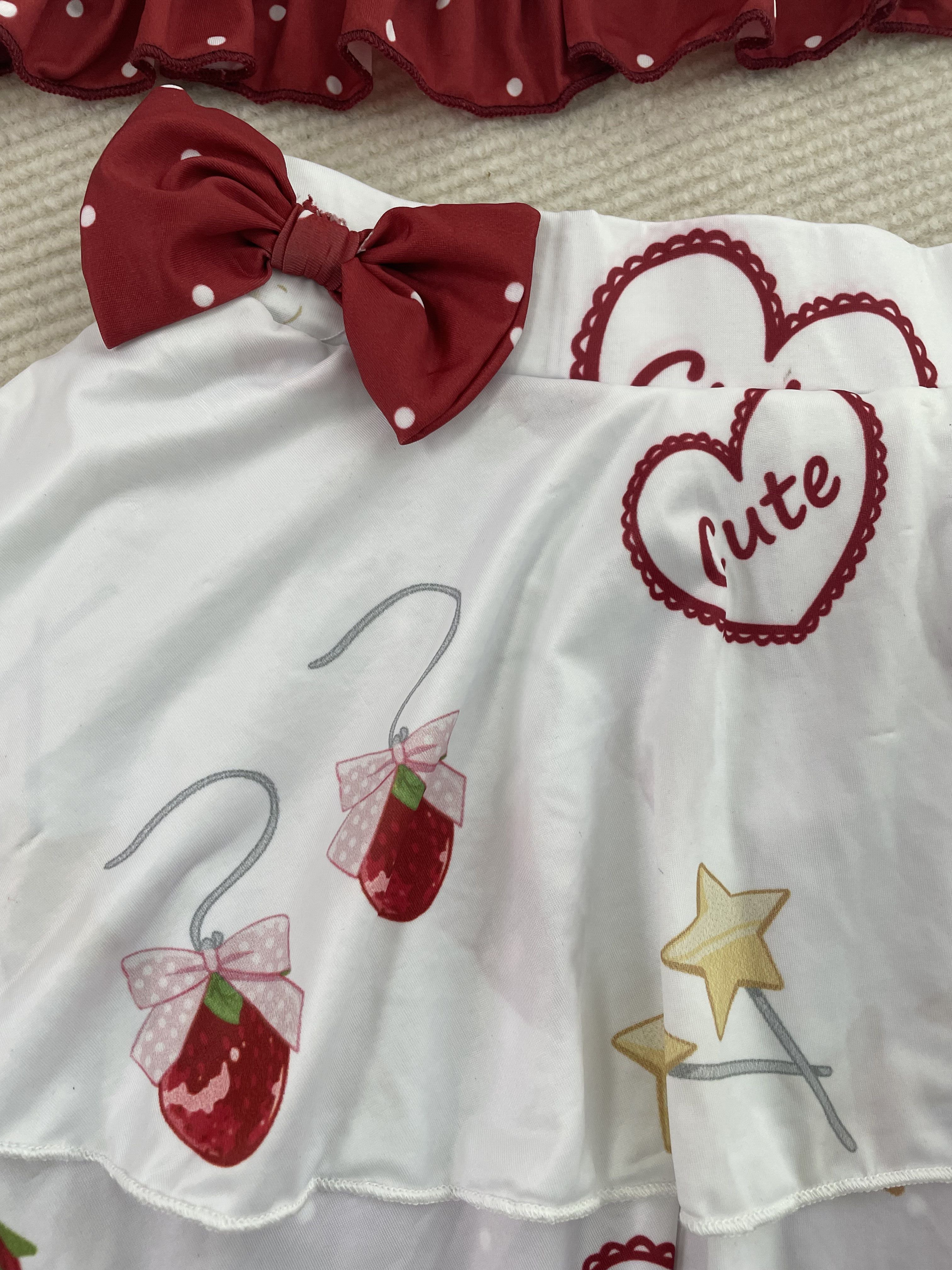 Strawberry Ruffle Two-Piece Loungewear Set with Built-in Shorts Cute Summer Home Outfit