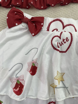Strawberry Ruffle Two-Piece Loungewear Set with Built-in Shorts Cute Summer Home Outfit