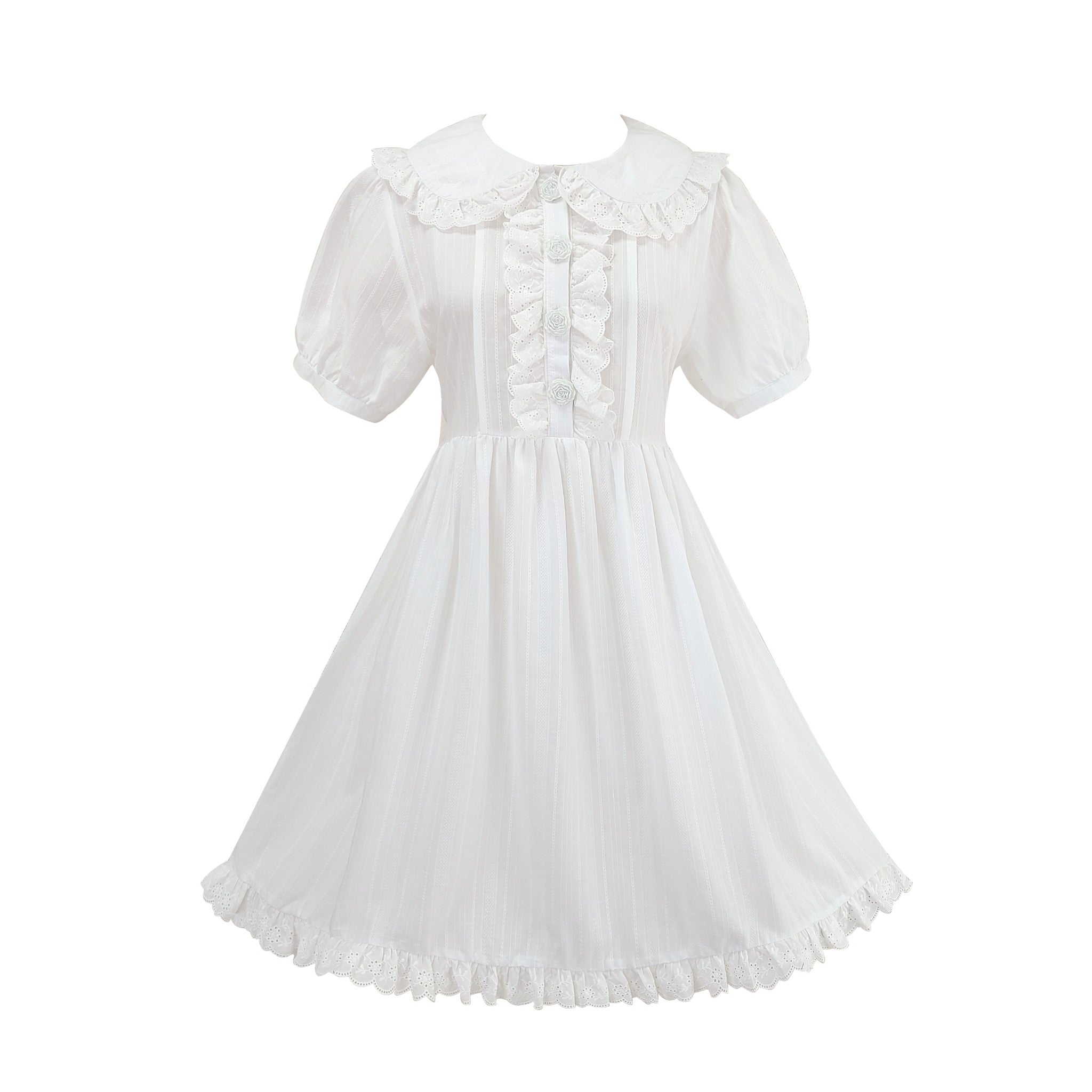 Elegant imported cotton blend dress with floral buttons