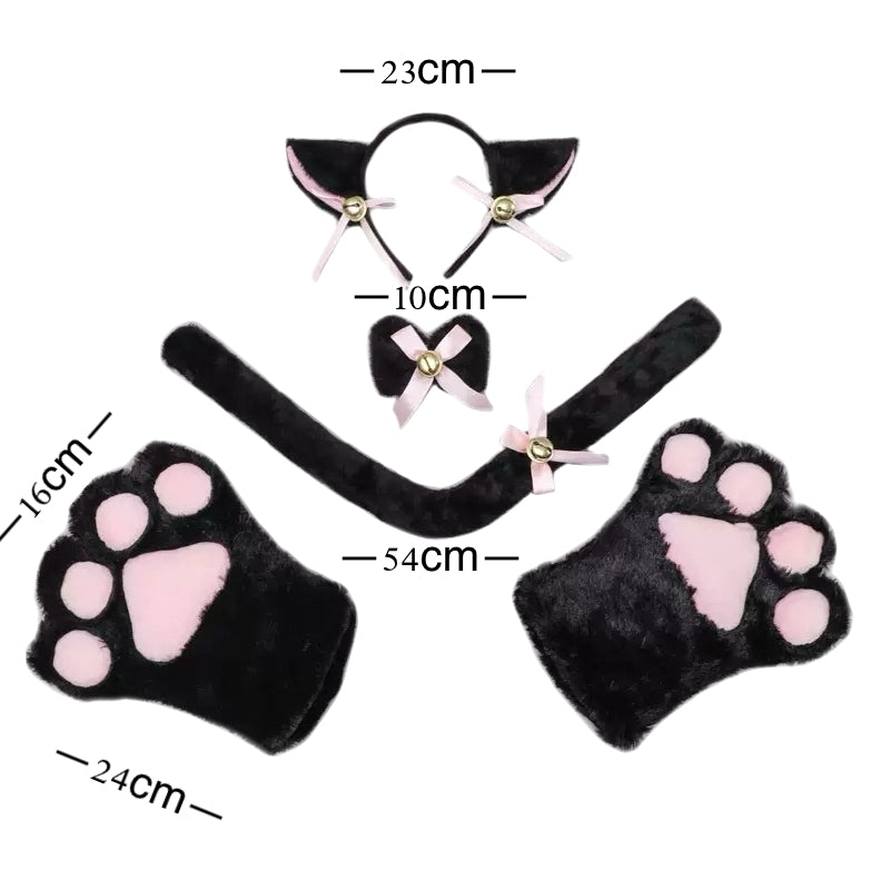 Kawaii Cat Cosplay Costume Set for Girls Women Fuzzy Cat Ear Headband Anime Halloween Accessories
