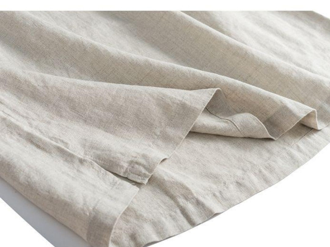 100% Linen A-Line Midi Dress Sleeveless Stand Collar Button Front Summer Casual Loose Fit Dress with Waist Tie