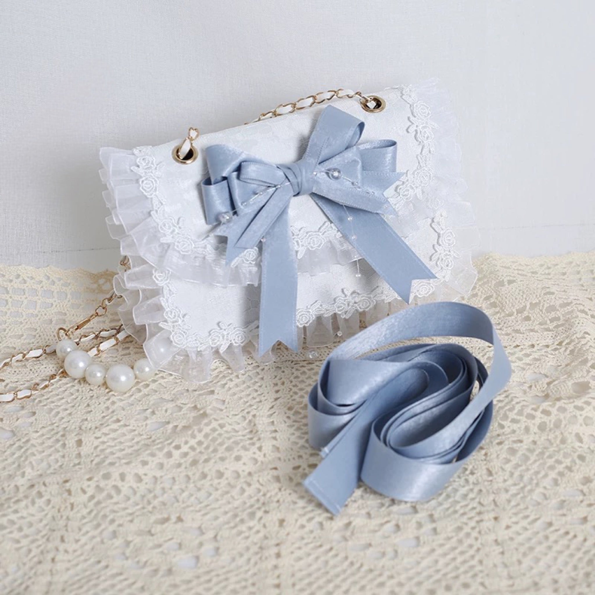 Japanese JK style handbag with ruffles and big bow