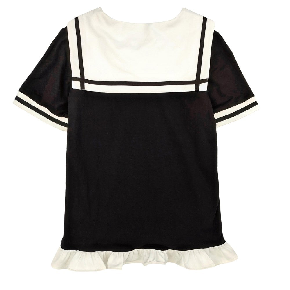 Cute Harajuku style short sleeve shirt with bow and frill hem
